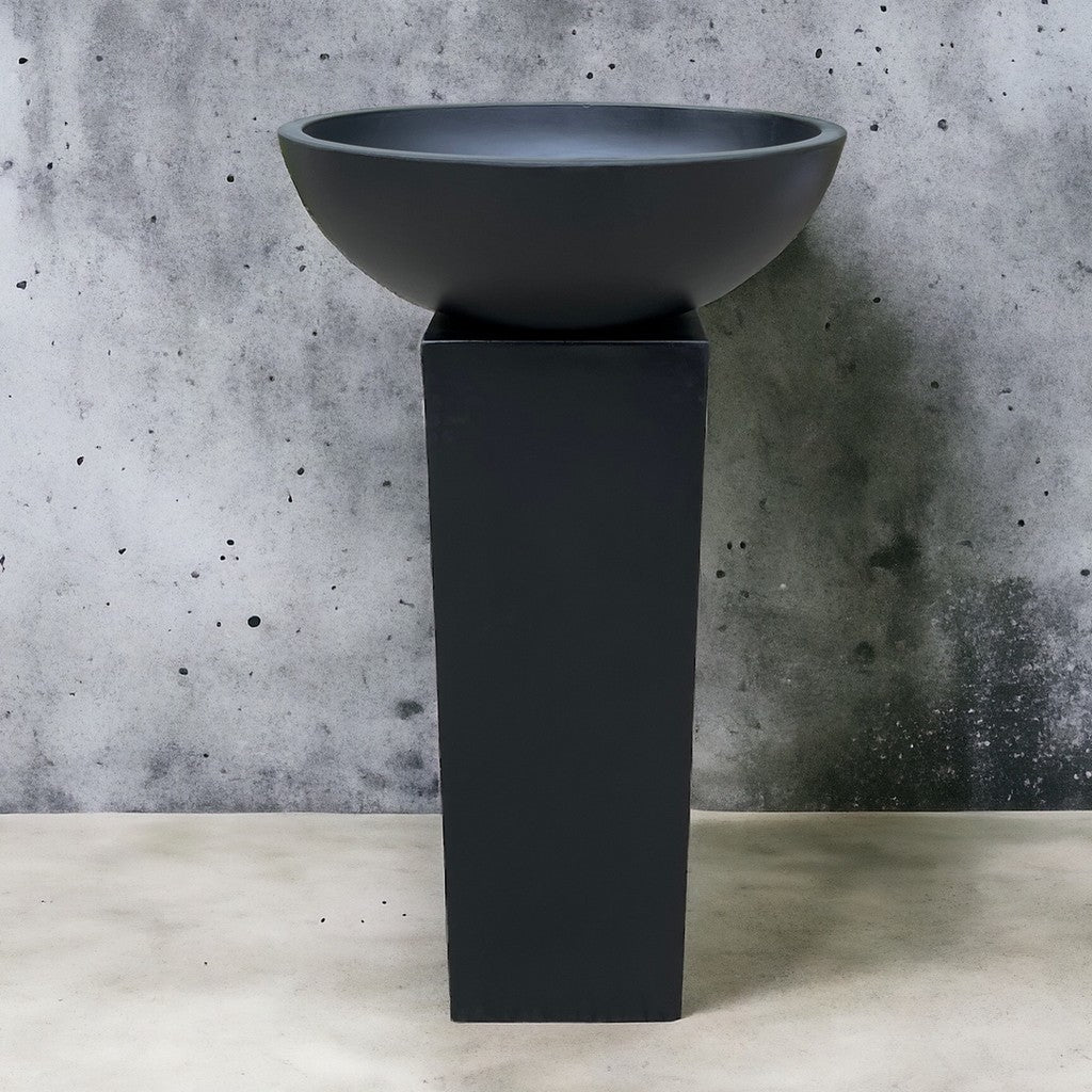 Shallow Bowl Planter on Plinth - Black