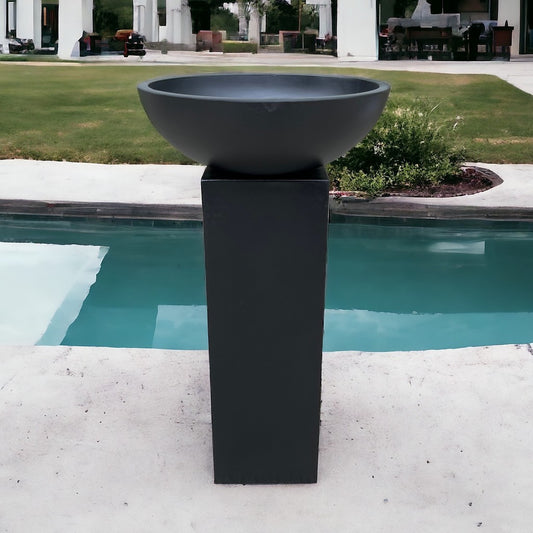 Shallow Bowl Planter on Plinth - Black