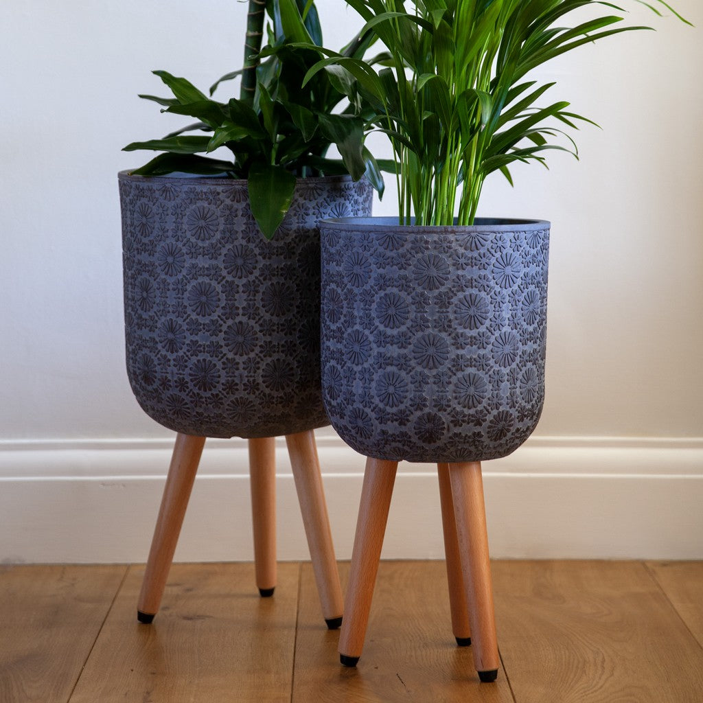 indoor plant pot on legs Patterned Flower Indoor Planter on Legs