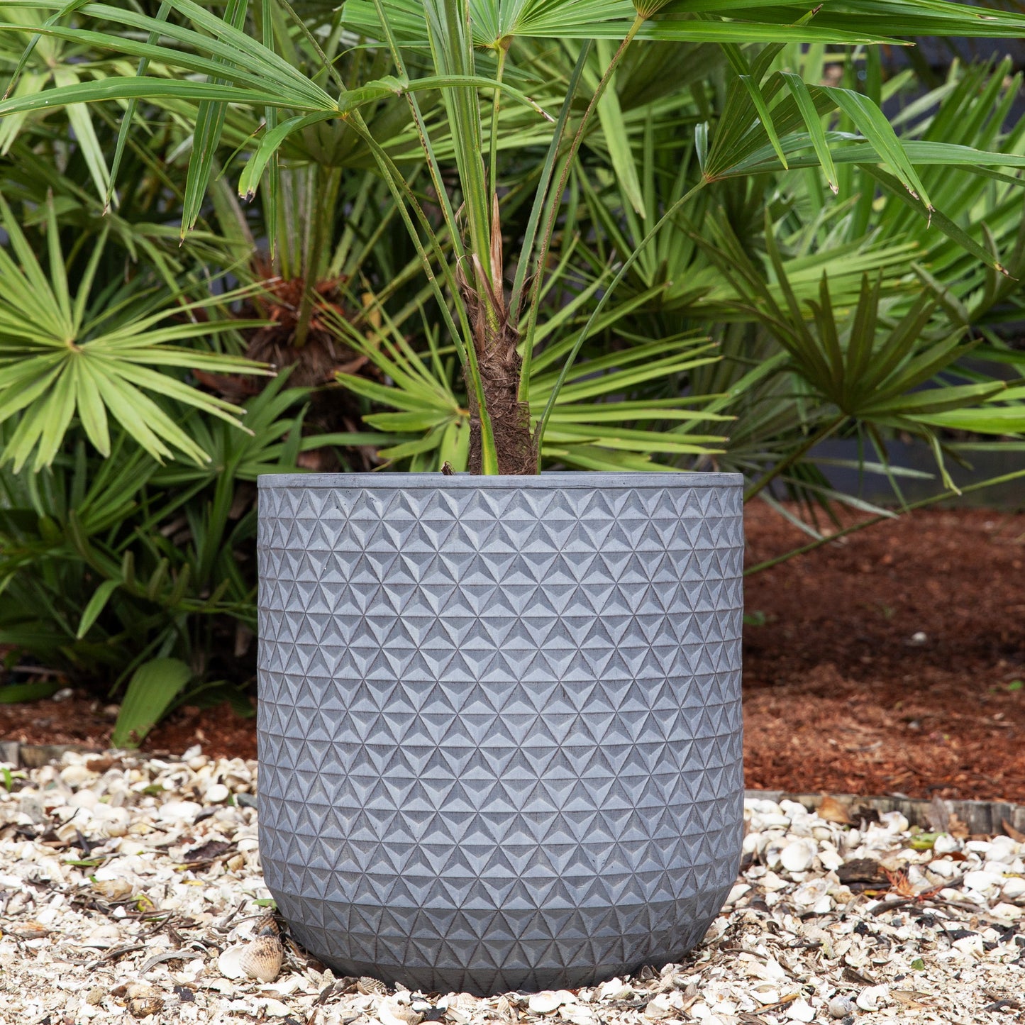 Patterned Geometric Planter - Dark Grey - Stonelite / Fibreclay