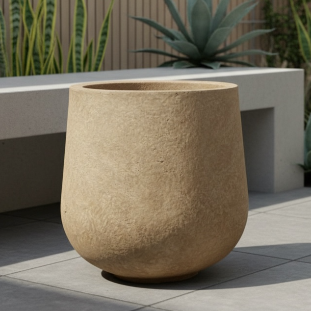 Rustic Tall Bowl Planter - Sand