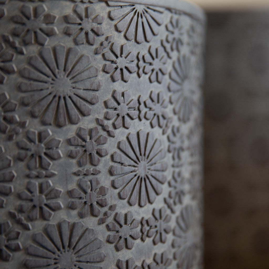 Patterned Flower Indoor Planter on Legs - Dark Grey