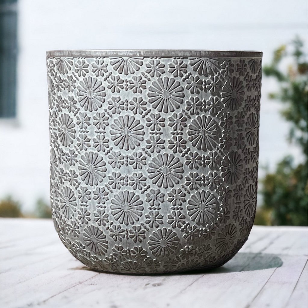 Patterned Flower Planter - Dark Grey - Stonelite / Fibreclay