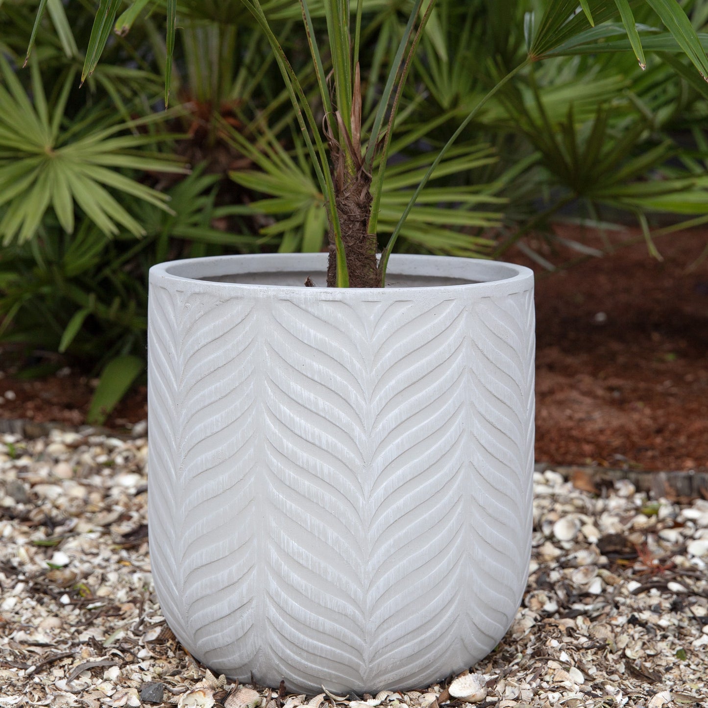 Patterned Fern Planter - Ivory