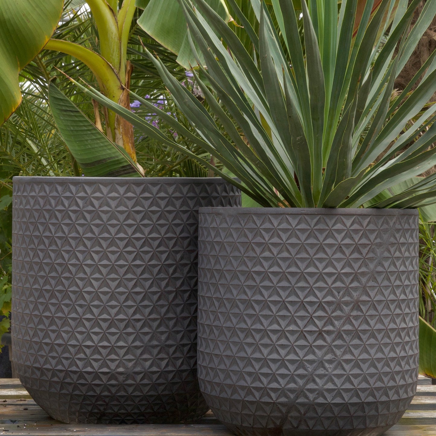 Patterned Geometric Planter - Dark Grey - Stonelite / Fibreclay