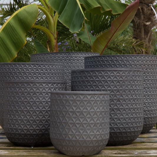 Patterned Geometric Planter - Dark Grey - Stonelite / Fibreclay