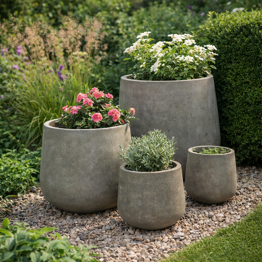 Rustic Tall Bowl Planter - Dark Grey
