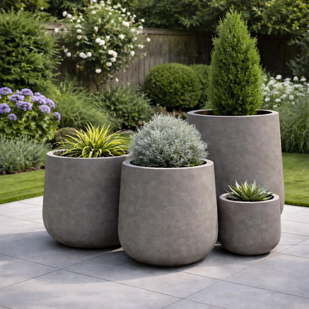 Rustic Tall Bowl Planter - Dark Grey