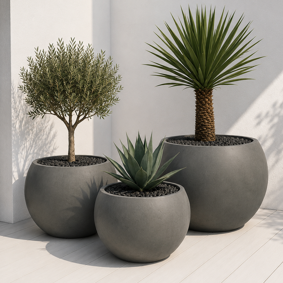 Rustic Bowl Planter - Dark Grey