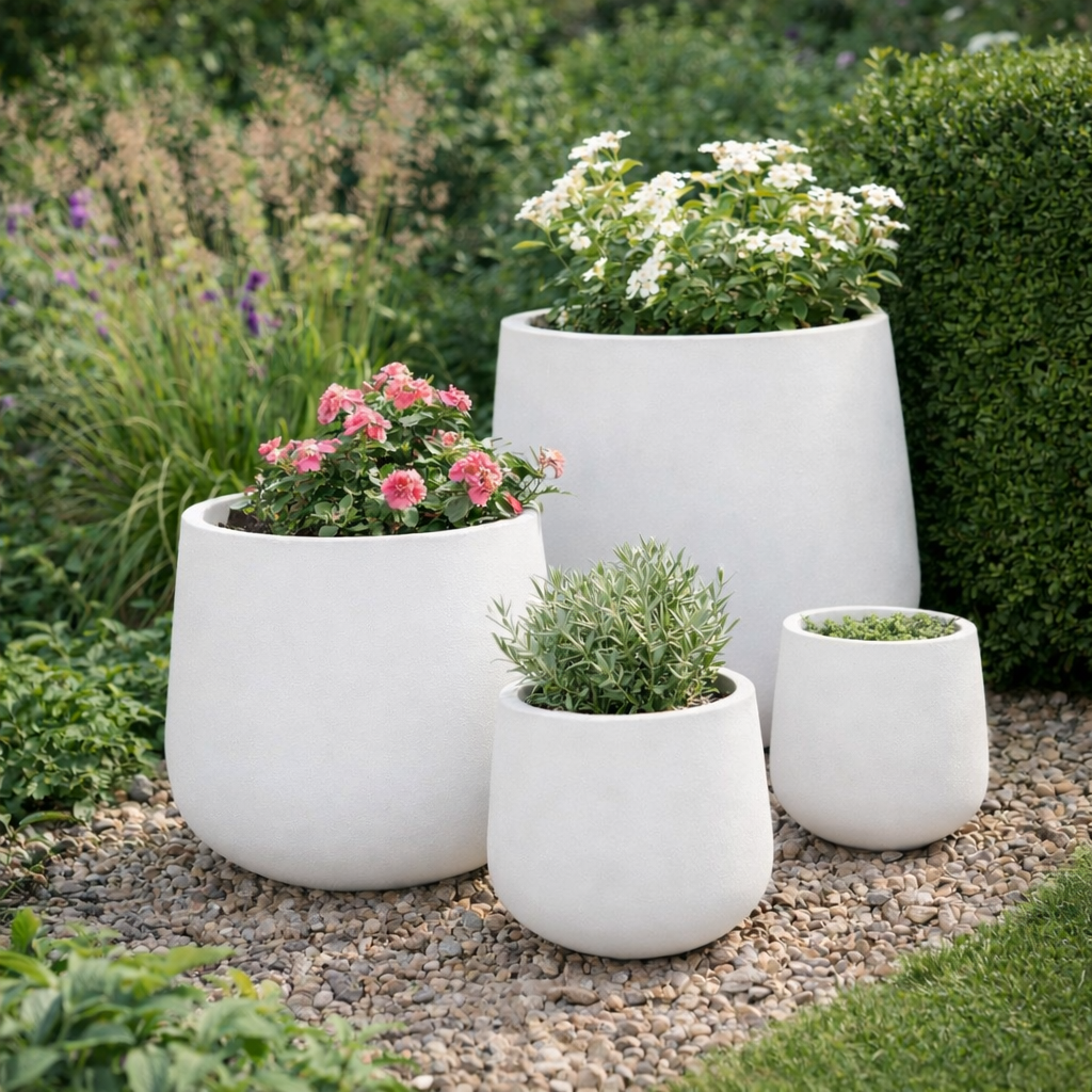Rustic Tall Bowl Planter - White