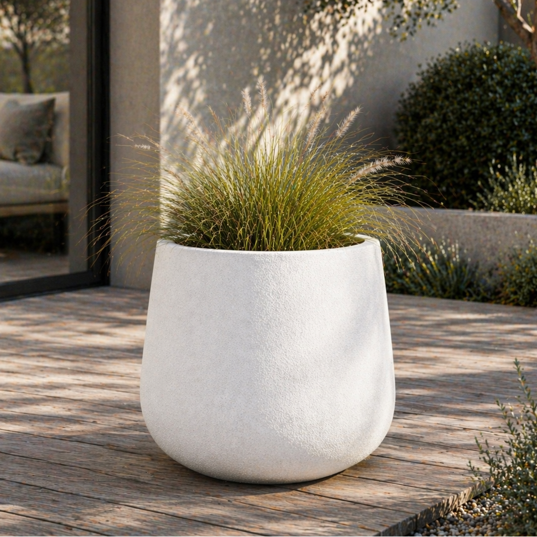 Rustic Tall Bowl Planter - White