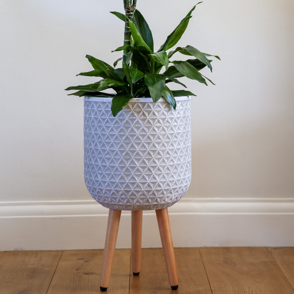 Patterned Geometric Indoor Planter on Legs - White