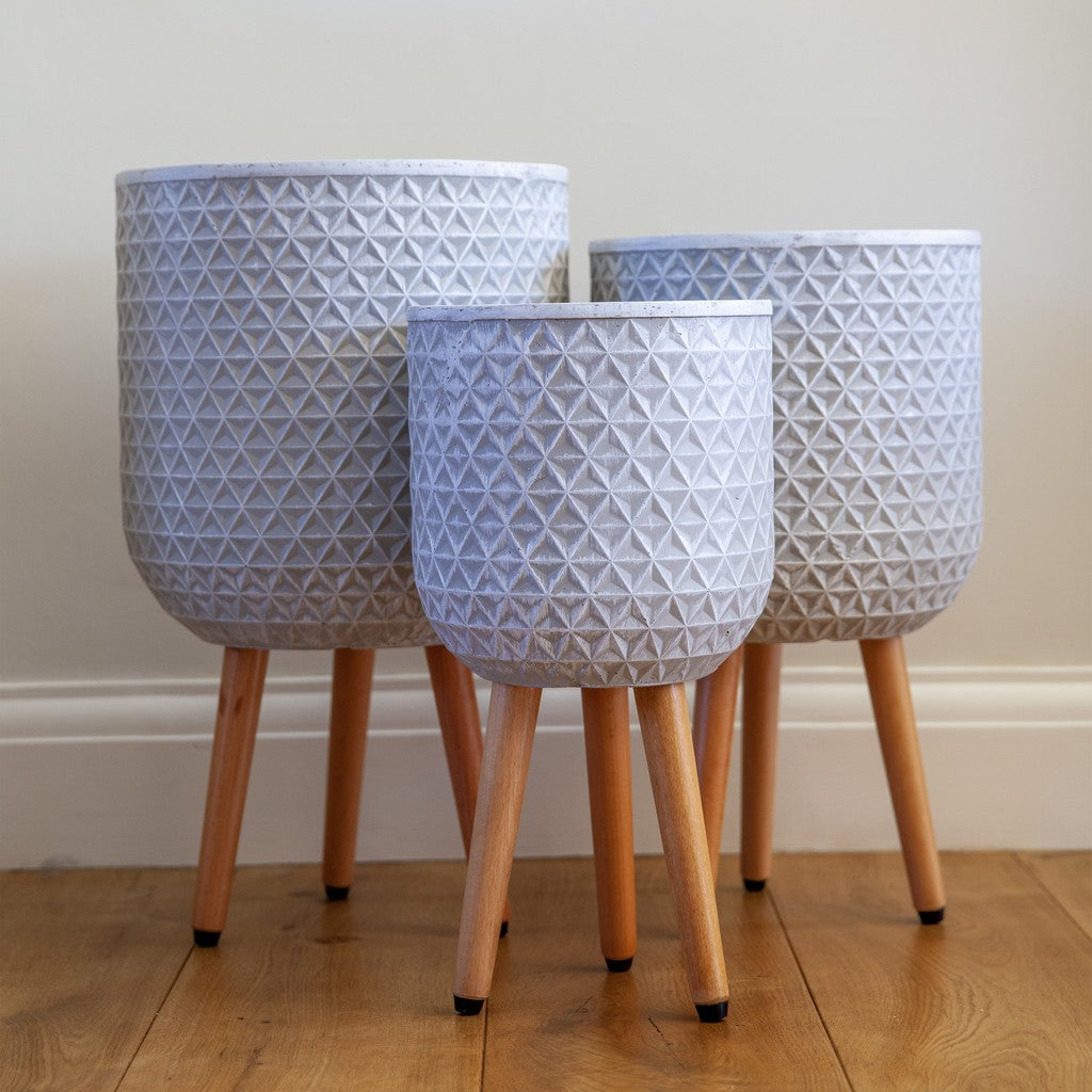 Patterned Geometric Indoor Planter on Legs - White