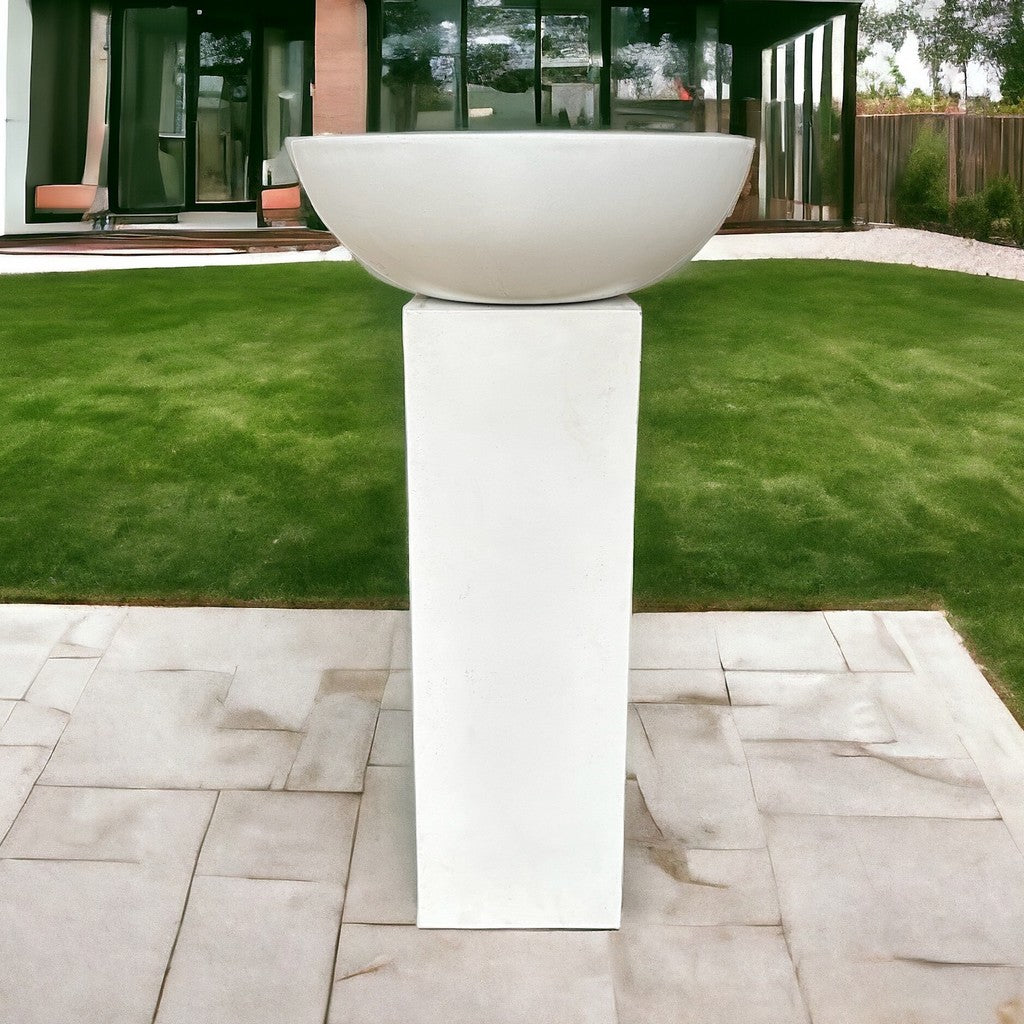 Water Feature / Bird Bath / Shallow Bowl Planter on Plinth - White